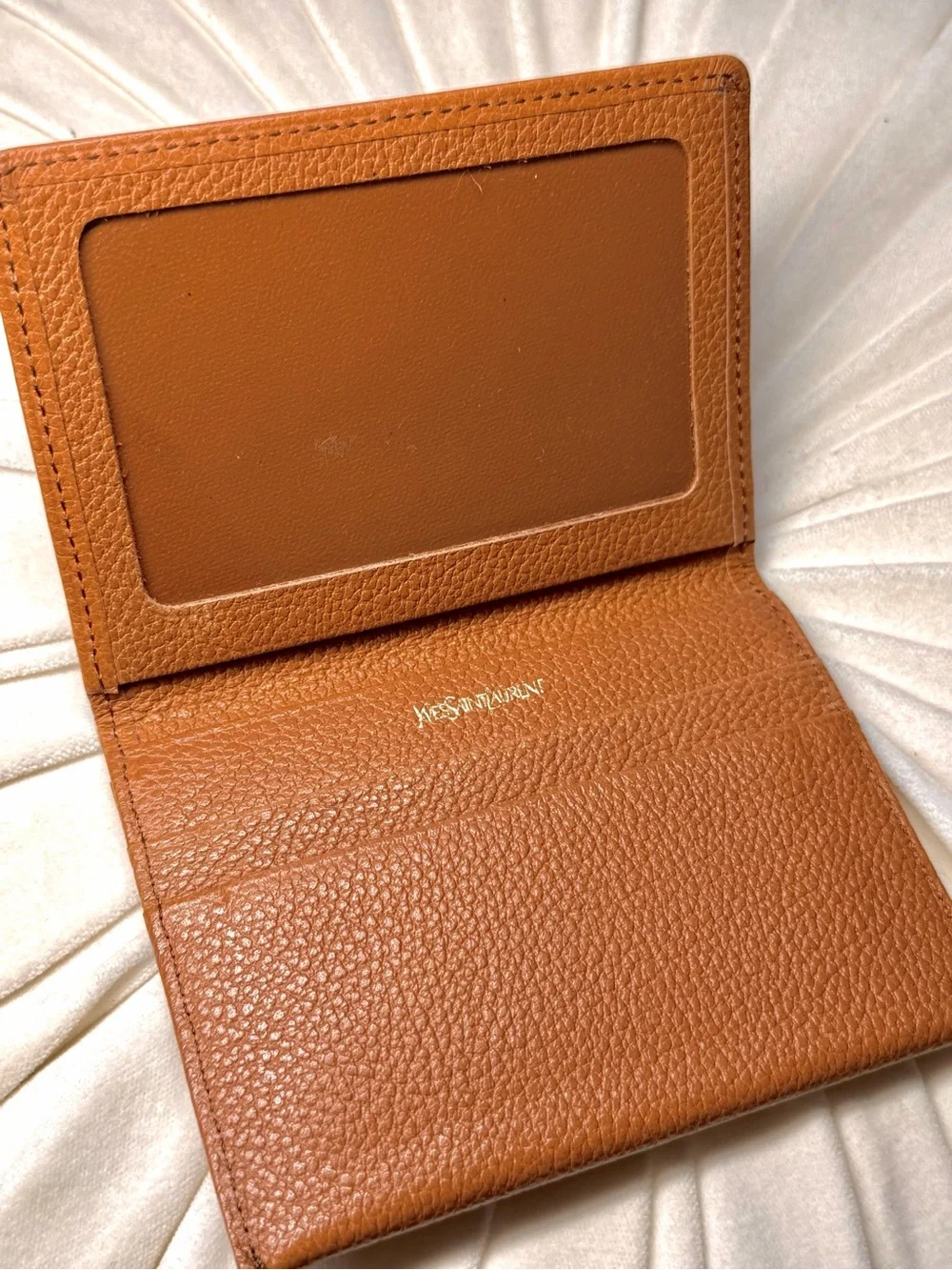 Saint Laurent Tan Pebbled Leather Card Holder